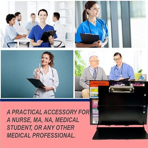 Nursing Clipboard with Nursing and Medical Edition Cheat Sheets 3 Layers Aluminum Foldable Nurse Clip Boards Notepad for Students, Nursing School Essentials (Black) - Black thumbnail 6