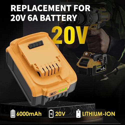 Zonsontu 2Pack 20V 6.0Ah Max Battery Compatible with Dewalt DCB200 DCD/DCF/DCG Series Cordless Power Tools and Chargers(Non Original Battery) thumbnail 6