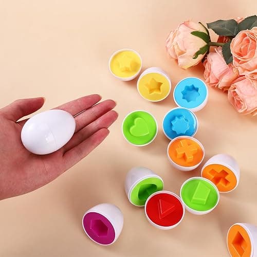 J-hong Matching Eggs 12 pcs Set Easter Eggs - Educational Color & Shape Recognition Sortere Skills Study Toys, Montessori Toys, STEM Educational Toy Gift for Toddler 1-3Year Old thumbnail 5