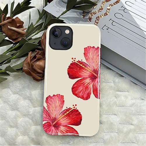 ilikediy for iPhone 13/14 Case [Compatible with Magsafe] Pattern Design for Women Girls Hybrid 2 Layer Hard Shell Silicone Protective Magnetic Cover,C Tropical Hibiscus Flower thumbnail 5