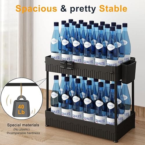 Sevenblue 2 Pack Under Sink Organizer, Under Bathroom Cabinet Organizer with Hooks Hanging Cup, Multi-Purpose Storage Shelf for Kitchen Bathroom, Black thumbnail 4