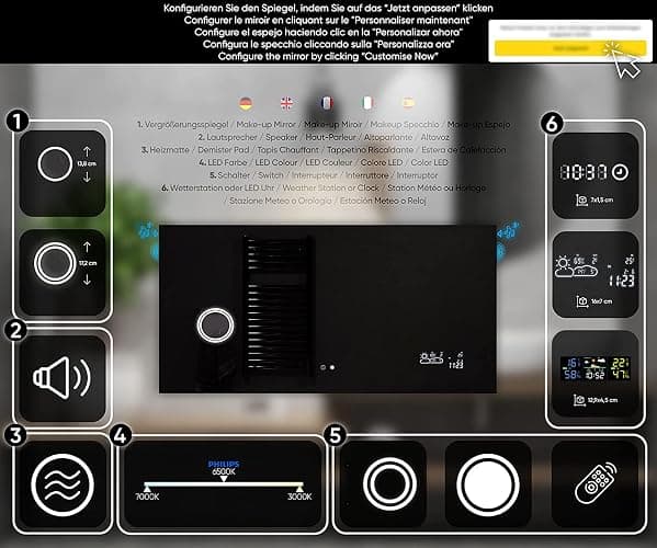 Badspiegel 100x60cm mit LED Beleuchtung - Wählen Sie Zubehör - Individuell Nach Maß - Beleuchtet Wandspiegel Lichtspiegel Badezimmerspiegel - LED Farbe zu Wählen Kaltweiß/Warmweiß L58 thumbnail 5