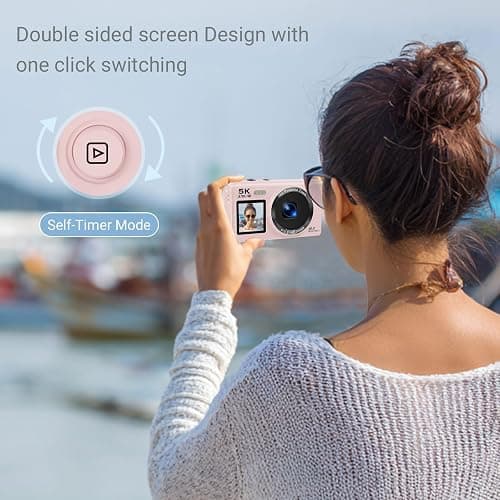 Dual Screen 5K Digital Camera for Vlogging with Fill Light - 80MP, 16X Zoom, WiFi, YouTube/Blogging, Includes 32GB Card & 2 Batteries (X9-Black) thumbnail 2
