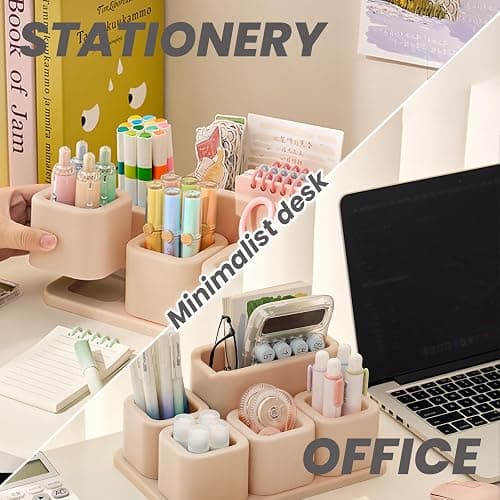 Cute Desk Organizer Countertop – Pen Holder 5 Removable Small Plastic Brush Holder for Bathroom Vanity Desktop, Cosmetic/Skincare/Stationery Storage Display Desk Organizer, for Minimalist Counter thumbnail 3
