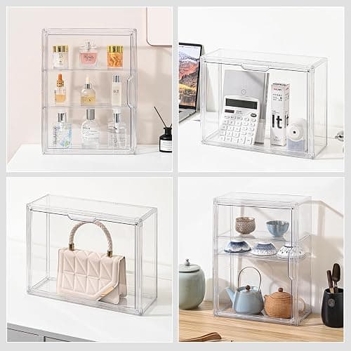 VGLXTRNT 3 Tier Clear Display Case for Figures, Wall-Mounted Acrylic Storage Organizer Box, Stackable Display Cabinet with Magnetic Door & Removable Shelves, Showcase for Collectibles, Figures thumbnail 8