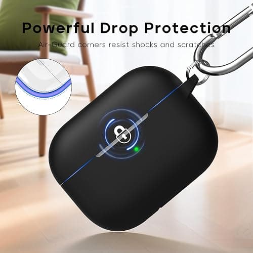RFUNGUANGO Custodia compatibile con AirPods Pro di seconda generazione (2023/2022/2019), Custodia protettiva in morbido silicone per AirPods Pro con kit di pulizia e gommini auricolari, Nero thumbnail 4