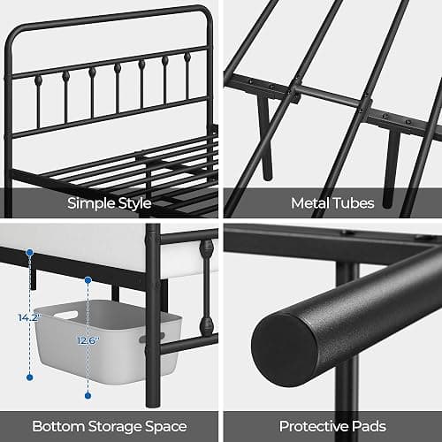 Yaheetech Classic Metal Platform Bed Frame Mattress Foundation with Victorian Style Iron-Art Headboard/Footboard/Under Bed Storage/No Box Spring Needed/Queen Size Black thumbnail 4