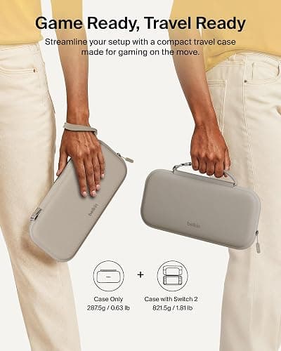 Belkin Nintendo Switch 2 Case, Travel Bag w/AirTag Holder & Storage Pocket for Up to 12 Game Cards - Portable, Lightweight Carrying Case w/Hard Shell, Soft Interior, Switch 2 Accessories - Sand thumbnail 5