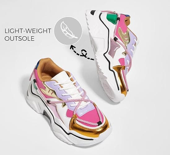 LUCKY STEP Women's Platform Colorful Fashion Sneakers Retro Colorblock Stylish Cute Chunky Dad Walking Shoes thumbnail 3