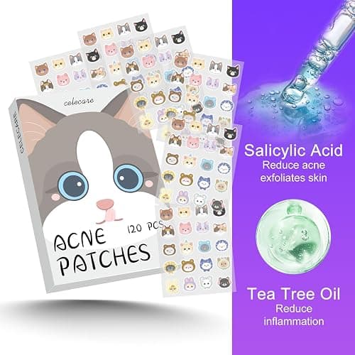 CELECARE,Pimple Patches,Acne Patches,Pimple Patches for Face, Cute Stickers,Salicylic Acid & Tea Tree, 120 Hydrocolloid Dots in 20 Colors for Face,Cute Cat Pimple Stickers thumbnail 4