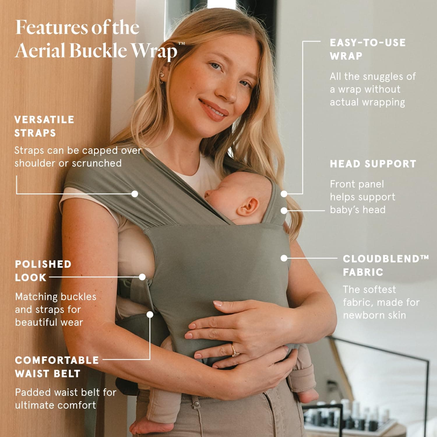 WildBird - Aerial Buckle Wrap - Babies 0-6 Months - Large (L-4XL) Acadian - Newborn Baby Carrier - Front Carry - Soft Fabric, Straps, Head Support, Padded Waist Belt - Baby Essentials - New Mom Gifts thumbnail 2