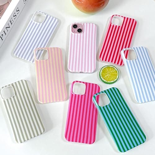 Hython for iPhone 15 Case Cute Striped Aesthetic Design Simple Stripes Cover 6.1", Thin Slim Soft TPU Bumper Shockproof Rubber Protective Phone Cases for Women Girls Girly Boys, Pink and White thumbnail 6