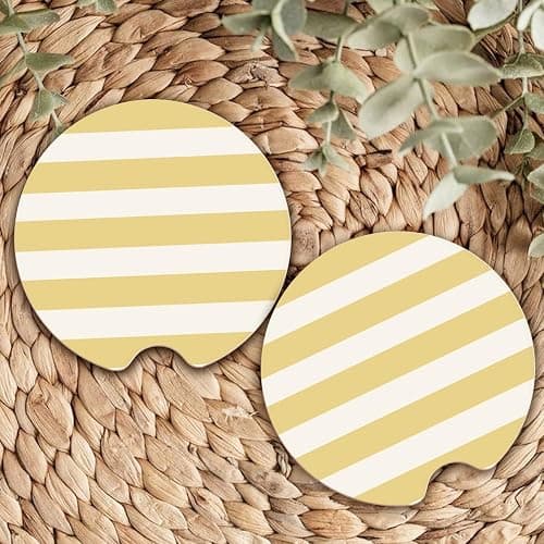 Ceramic Car Coasters – Absorbent Car Cup Holder Coaster Set for Women, Cute Aesthetic Car Accessories for Girls, 2 Pack (Golden Yellow) thumbnail 7