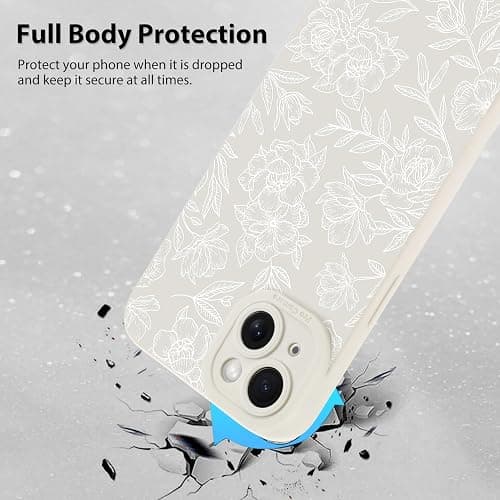 MZELQ for iPhone 14 Case, Silicone Floral Flower Rose Cute Pattern, Camera Protection Soft Slim Phone Cover for Girls Women -White thumbnail 2
