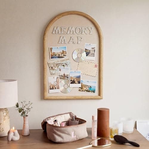 BrightRow Arch Bulletin Board with Pin Linen Wedding Display Framed Decorative 24x16 Hanging Wood Vision Cork Board for Office Wall School Home Decor, 70 Pearl Studs, 26 Letter Stickers(Natural) thumbnail 6