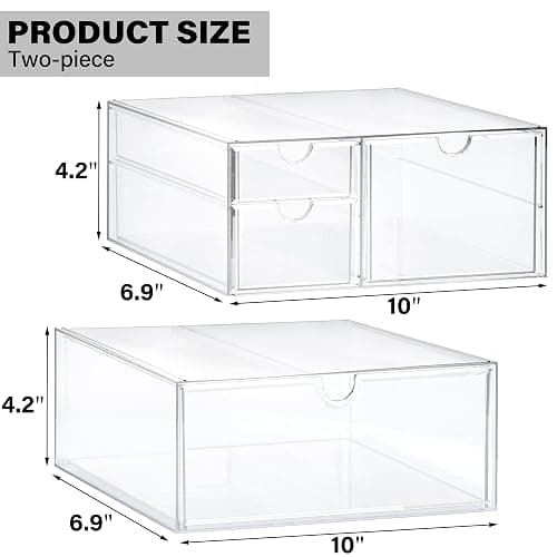 Prsildan Acrylic Drawer Makeup Organizer with 4 Drawers, Set of 2 Office Desk Organizers Accessories, Clear Stackable Storage Drawers for Vanity, Countertop, Craft, Jewelry, Art Supply Organization thumbnail 3