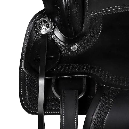 Barrel Brown Western Horse Trail Saddle Set Leather Horse Saddle with Headstall, Breast Collar Combo Rodeo Cowboy Riding Equestrian Comfortable Ride Black Saddle Tack Set thumbnail 5