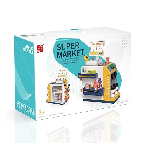 Kids Cash Register Playset - 48PCS Play Money, Calculator, Scanner,Ages 3+ | Toddlers Cash Register Playset with Credit Card & Play Food,for Boys and Girls Ages 3+ Pretend Grocery Store Shopping Playset thumbnail 7