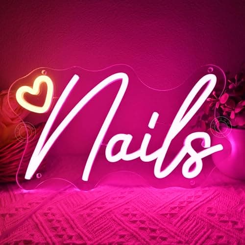 SYLHOME Led Neon Light Sign Nails With Heart Nail Studio Beauty Salon Business Makeup Room Wall Sign Decor Birthday Party Backdrop 11.81" X 6.7" USB thumbnail 5
