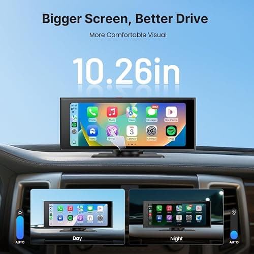 WonVon Wireless Car Play Screen, 10.26'' Monitor with Apple Carplay & Android Auto, 4K Dash Cam 64G, 1080P Backup Camera, Portable Smart Touch Tablet Stereo Multimedia Dashboard, Bluetooth/FM/GPS/AUX thumbnail 2