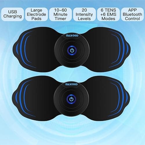 MASTOGO Wireless Tens Unit Muscle Stimulator - Two Sets of Tens Unit Massager for Pain Relief - Up to 12 Mode 20 Intensity Portable with App Controlled Bluetooth TENS EMS Muscle Stimulator Machine thumbnail 6