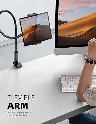 Lamicall Gooseneck Tablet Holder, Flexible Tablet Stand - 36" Lazy Arm 360 Adjustable Holder Clamp Bracket Bed for 2024 iPad Pro 9.7, 10.5, 11, iPad Air mini 2 3 4 5 6, Switch, 4.7-11" Devices -Black thumbnail 3