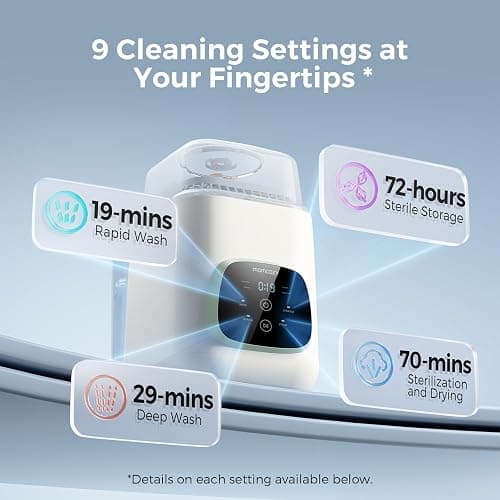 Momcozy KleanPal Pro All-in-One Bottle Washer, Sterilizer & Dryer - Matte | New Matte White Design, 26 Powerful Spray Jets, 9 Cleaning Modes, 72 Hours Storage, built for new parents' everyday feeding thumbnail 5