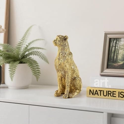 Magicsculp Cheetah Statue for Home Decor, 8" Resin Sitting Leopard Sculpture, Gold Desktop Decoration for Living Room, Dining Room, Office,Shelves, Coffee Table, Tv Stand or Entry Way thumbnail 5
