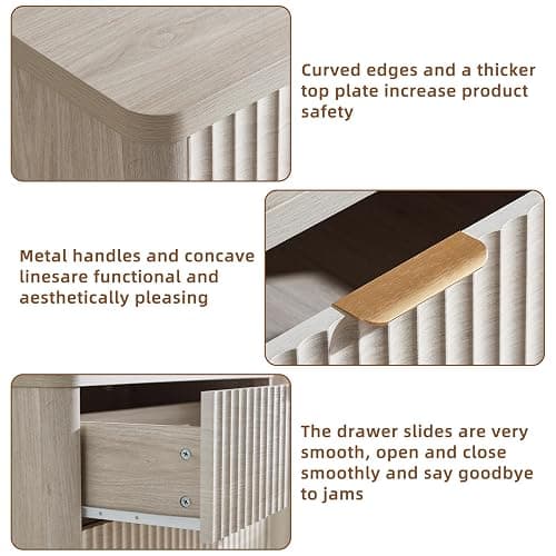 LEYAOYAO Fluted 5 Drawers Dresser for Bedroom, 41" Tall Modern Chest of Drawers with Metal Handle, Curved Profile Farmhouse Closet Organizer Wood Dressers TV Stand for Living Room, Hallway, Lightgrey thumbnail 5
