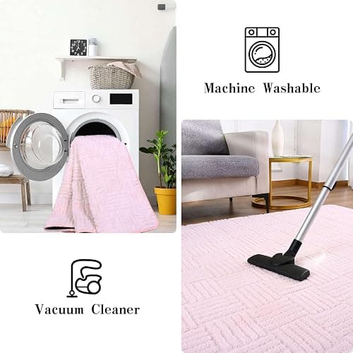Flagover 4x6 Pink Washable Shag Area Rug for Girls Bedroom, Modern Geometric Non Slip Living Room Rugs, Fluffy Soft Thick Carpet for Kids Room, Dorm, Office, Bedside, Entryway and Home Decor thumbnail 3