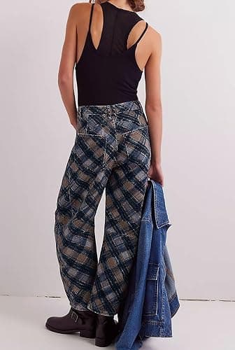 loveimgs Women Boyfriend Baggy Barrel Jeans Floral Print Denim Ankle Pants Wide Leg Mid Rise Jeans Sweatpants Y2k Patchwork thumbnail 4