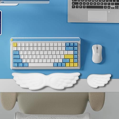 White Angel Wings Ergonomic Memory Foam Wrist Rest, Computer Keyboard and Mouse Set, Cute Gaming Keyboard Wrist Support pad, PU Leather Surface, Non-Slip and Waterproof, Includes a Cleaning Brush. thumbnail 2