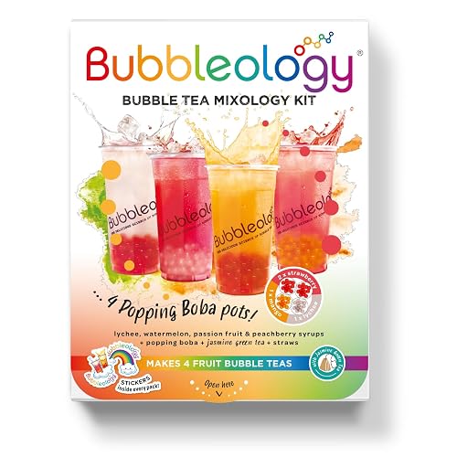 Bubbleology Fruit Bubble Tea Mixology Kit with Popping Boba - NEW Updated Recipe & Flavour Selection - Makes 4 Bubble Teas (Pack of 1) - Image 1