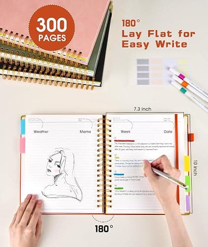 Hardcover Spiral Notebook Journal with Removable Dividers Tabs, 300 Pages Leather 5 Subject Notebook College Ruled, 8"x10" Large B5 Notebooks for Work School Note taking, Lined Journal for Women, Orange thumbnail 2