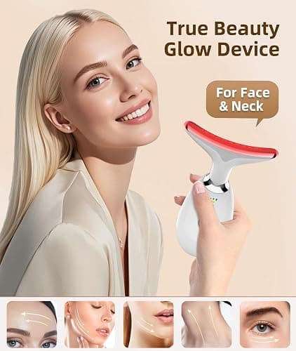 ELISHINE 7 Color Face and Neck Massager Light Therapy, Red Light Based Facial Massager for Skin Care, Firming, Smoothing (White) thumbnail 4