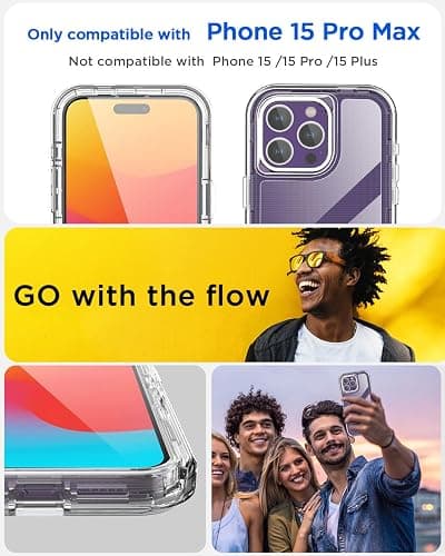 AICase Clear Case for iPhone 15 Pro Max,Heavy Duty Durable 3-Layer [Not Yellowing][Military Grade Drop Protection] Shockproof/DropProof Protective Cover for iPhone 15 ProMax Case thumbnail 2