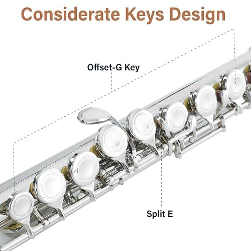 Cecilio Closed Hole C Flute - Musical Instrument, Beginner/Intermediate Flute in Band & Orchestra, Nickel thumbnail 4