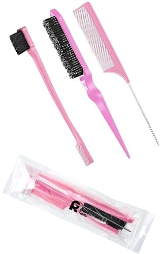 Geiserailie 3 Pcs Slick Back Hair Brush Set Bristle Brush Edge Control Teasing Comb for Women Black Hair(Light Pink) thumbnail 7