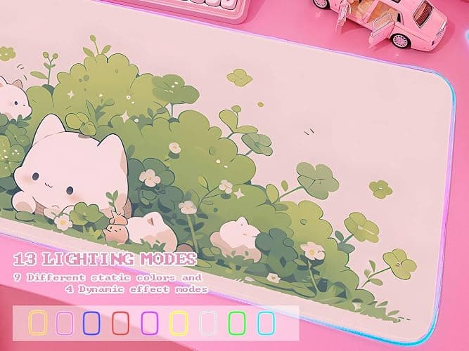 JMIYAV Pink RGB Gaming Mouse Pad 31.5x12 Inch PC XL Large Extended Glowing Led Light Up Desk Pad Non-Slip Rubber Base Computer Cute Mousepad Mat Desk Accessories Gaming Setup 590 thumbnail 3