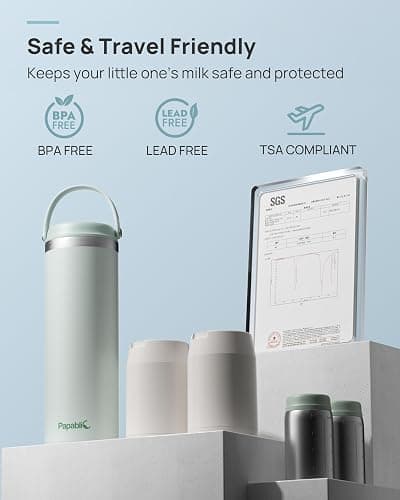 Papablic Innovative 360° CapsuleChill Breastmilk Cooler for 36H Safe Storage, 20oz Stress-Free Portable Breast Milk Chiller with 2pcs Stainless Steel Baby Bottles for Work & Travel, Mint Green thumbnail 9