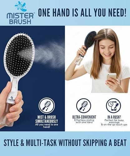 Mister Brush 2-in-1 Hairbrush Mister – Innovative Hair Mist & Brushing Tool for Wet & Dry Hair Styling – No-Tangle Bristles, Convenient Water Reservoir, Easy-to-Use (White) thumbnail 3