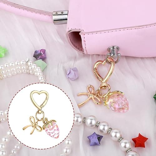 Apausvcm Strawberry Keychain, Cute Strawberry Bag Charms for Women Girls Bow Heart Key chains Strawberry Themed Charm Accessories for Handbags Bag Purse Wallet Cellphone Car thumbnail 6