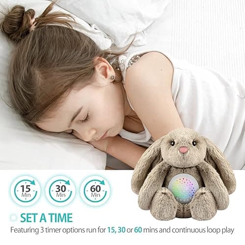 BEREST Baby Sleep Soother Bedtime Bunny with Starry Projector Night Light, Plush Stuffed Animal for Newborn Infants, Lullaby Music, White Noise, Mother's Heartbeat for Boys & Girls Shower Gifts thumbnail 6
