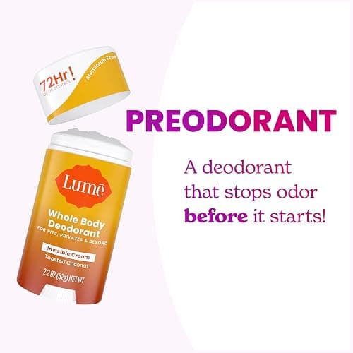 Lume Whole Body Deodorant - Invisible Cream Stick - 72 Hour Odor Control - Aluminum Free, Baking Soda Free, Skin Safe - 2.2 Ounce (Pack of 2) (Toasted Coconut) thumbnail 5