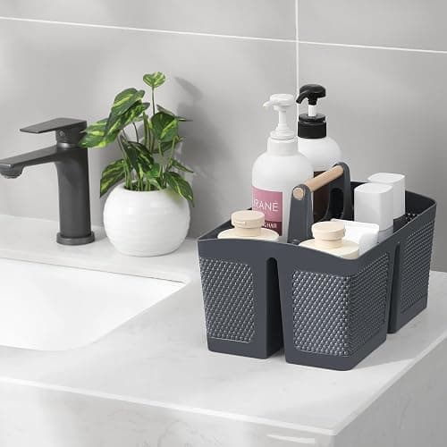 rejomiik Portable Shower Caddy Basket Plastic Cleaning Caddy Organizer Storage Tote with Handle for Bathroom, College, Dorm Room Essentials, Grey thumbnail 2