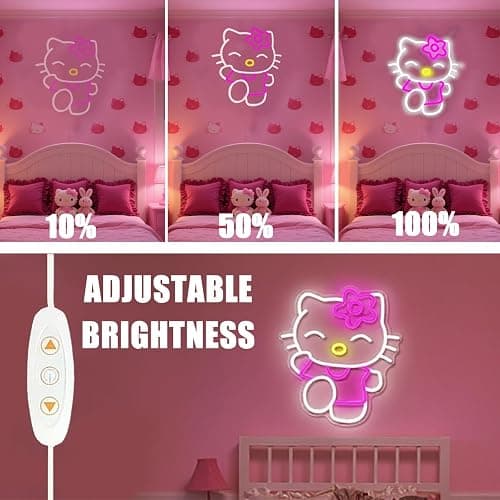 For Kitty LED Neon Cat Wall Light Sign, Pink and White, Dimmable, 14.7x12.5 Inch, USB Powered, Room Decor for Girls Bedroom, Christmas Birthday Gift thumbnail 4