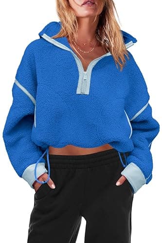 Panadila Womens Half Zip Sherpa Fleece Pullover Soft Oversized Sweatshirt with Pockets Warm Fuzzy Sweater thumbnail 2