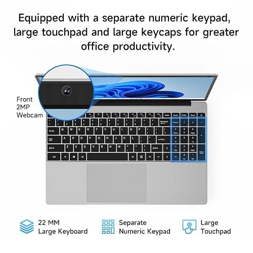 15.6 Inch Windows 11 Laptop, 6500Y Processor, 16GB RAM 256GB Storage Expandable to 512GB, FHD Display with Numpad, Office 365 Pre-Installed, Wi-Fi 5 Bluetooth 4.2, Type-C for Student & Business thumbnail 6