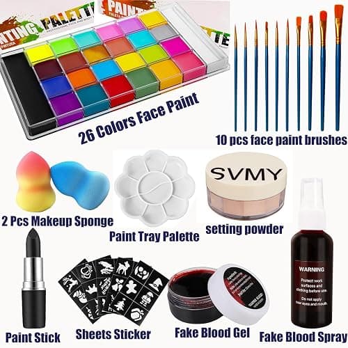 UNIFULL 26 Colors Professional Face Body Paint Kit, Oil Face & Body Paint Kit for Halloween,including 26 Colors Face Paint/Paint Stick/ Brushes/ Special Effects Sticker for Halloween/Fake Blood thumbnail 2