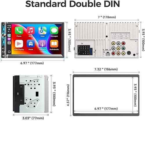 Kissound 7" Double Din Car Stereo with Wireless Apple CarPlay & Android Auto, Bluetooth, 240W Output, SWC, Dual Subwoofer Support, Mirror Link, FM/AM Radio Receiver, USB-C/AUX/TF Ports,Backup Camera thumbnail 7
